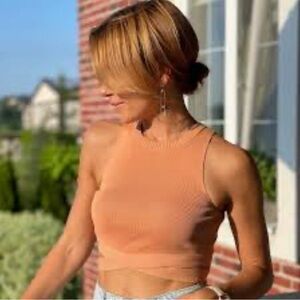 Zara NWT Small Burnt Orange Cut Out Top